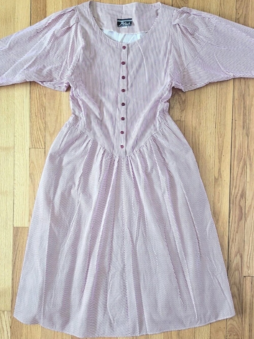DRESS 1980s vintage Red Candy Striper Pin Stripe school girl WOMENS Sz 11-12